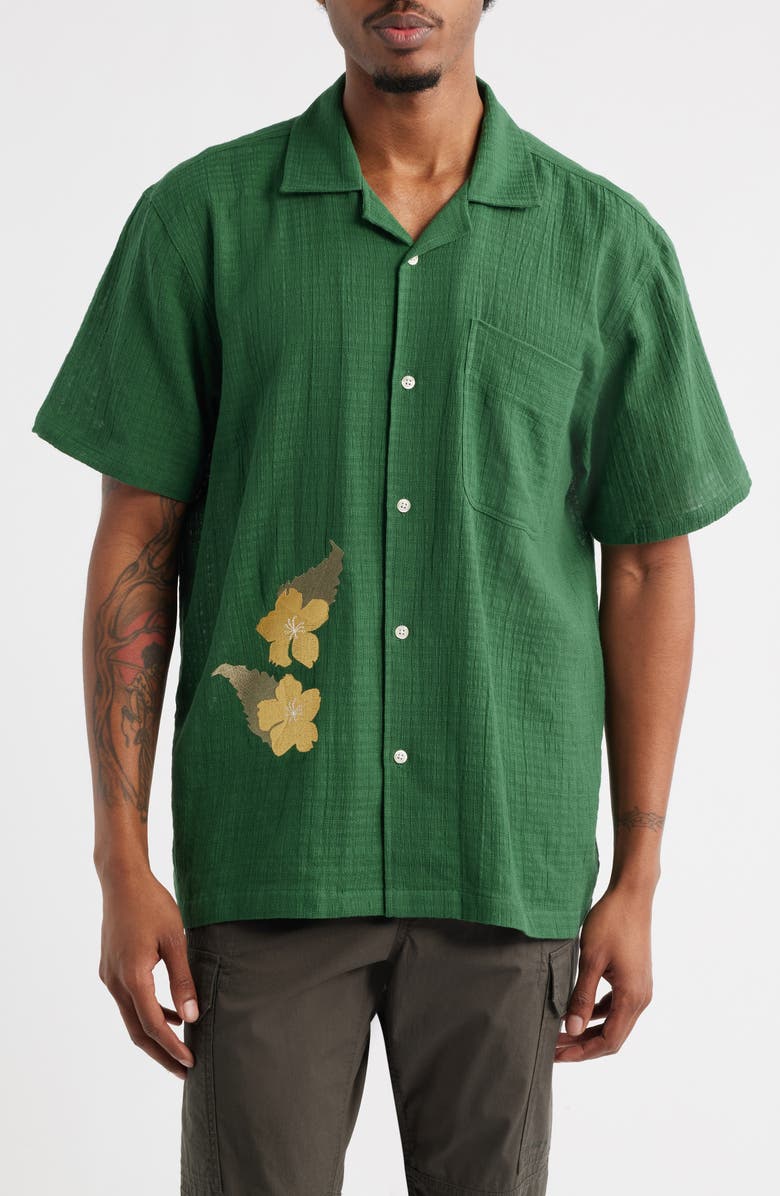 PALMES Ramus Floral Embroidered Camp Shirt, Main, color, Dark Green
