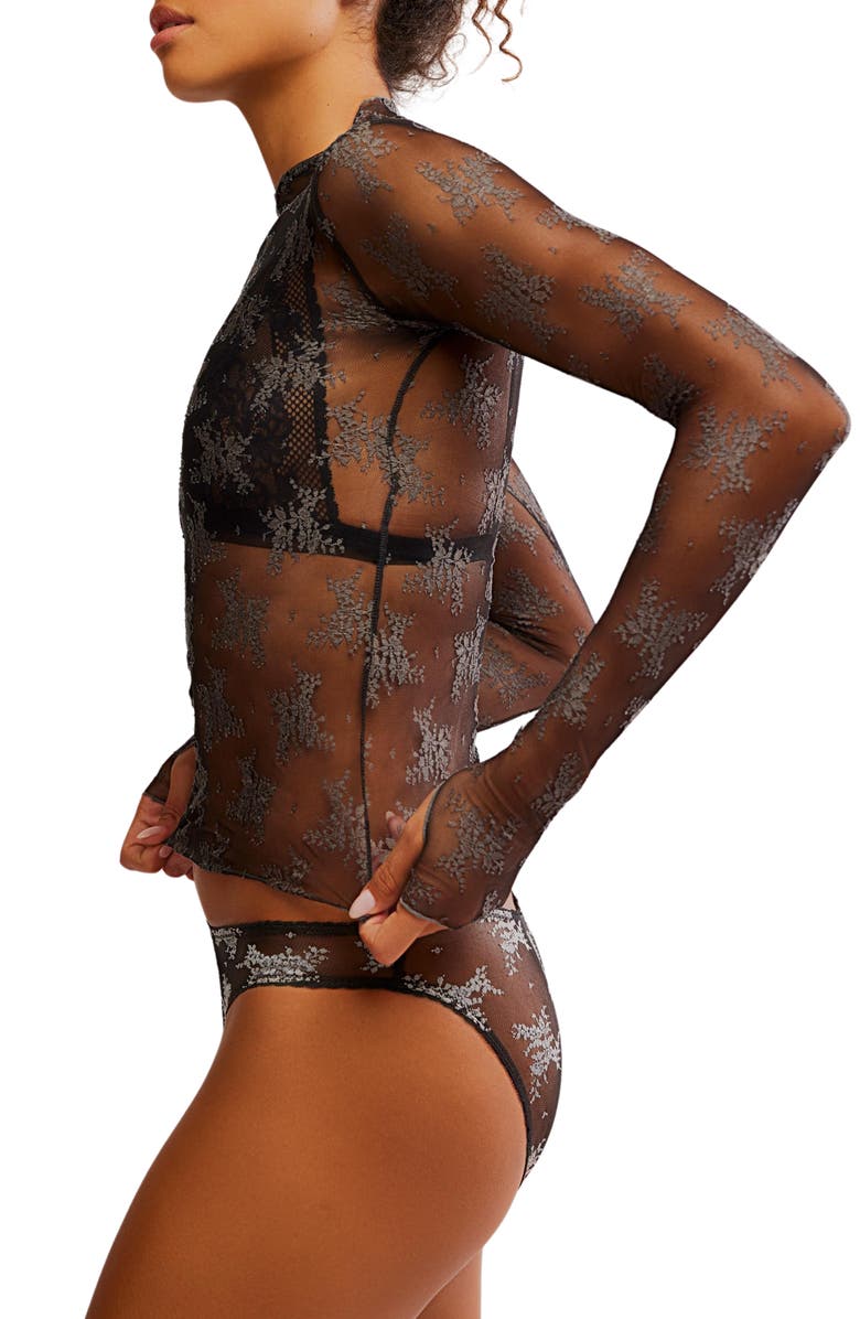 Free People Two-Tone Lady Lux Sheer Mesh Top, Alternate, color, Thunderstorm Combo