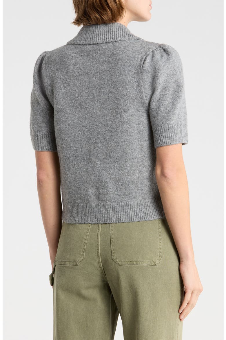 Embroidered Collared Short Sleeve Sweater, Alternate, color, MEDIUM GREY MIX