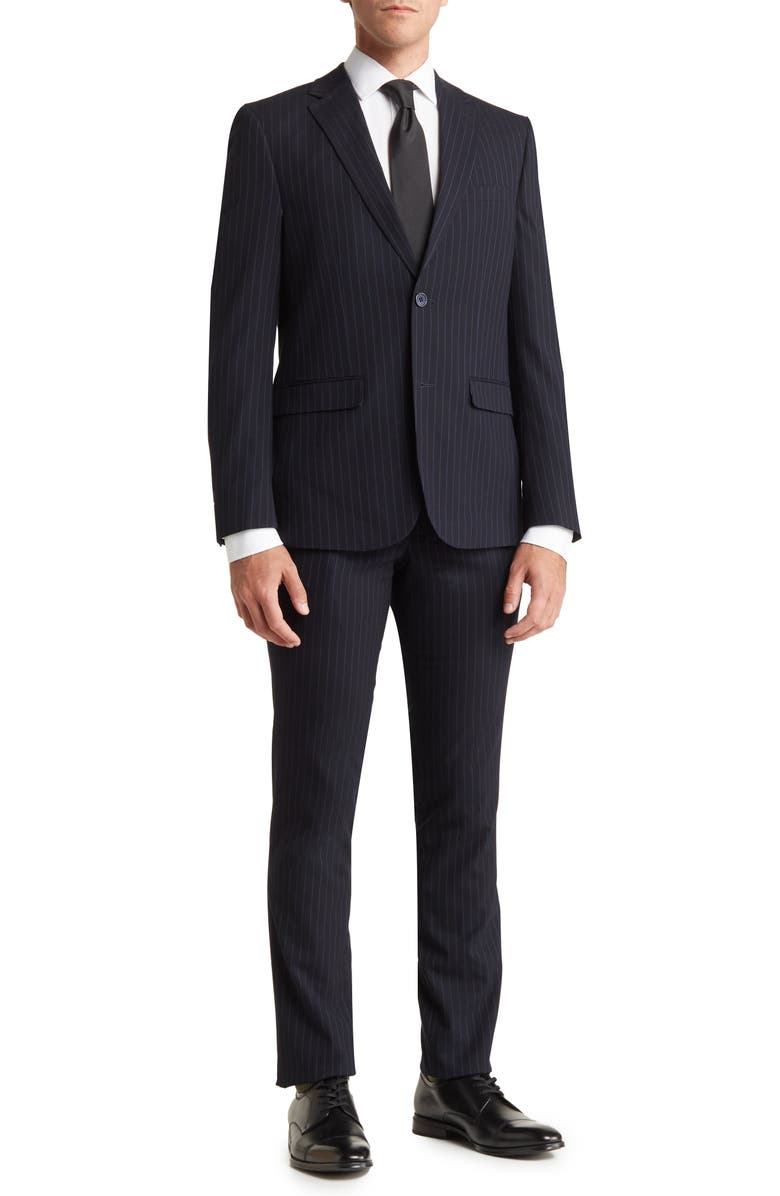 SOUL OF LONDON Navy Pinstripe Two Button Notch Lapel Suit, Main, color,