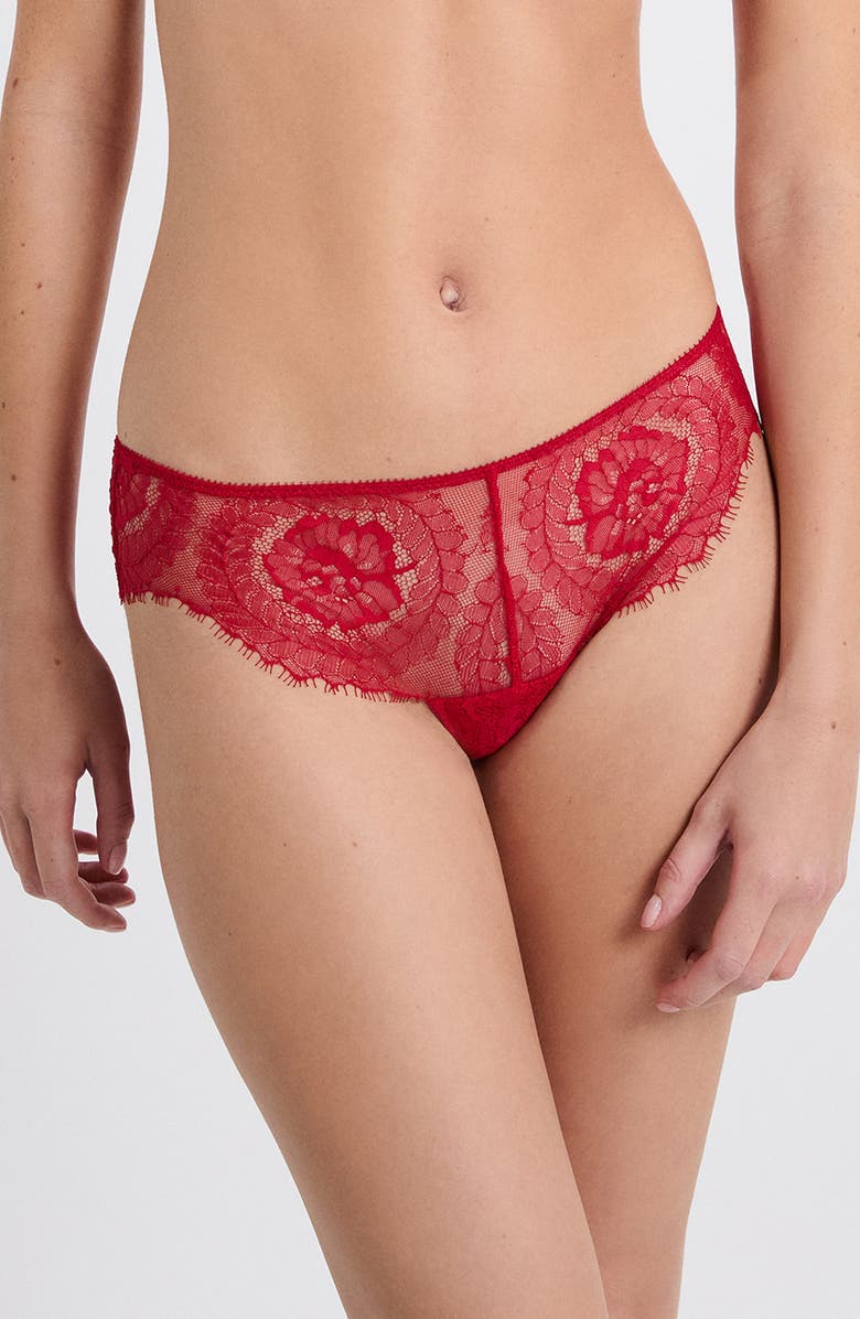 Etam Iconique Eyelash Lace Hipster Panties, Main, color, Red