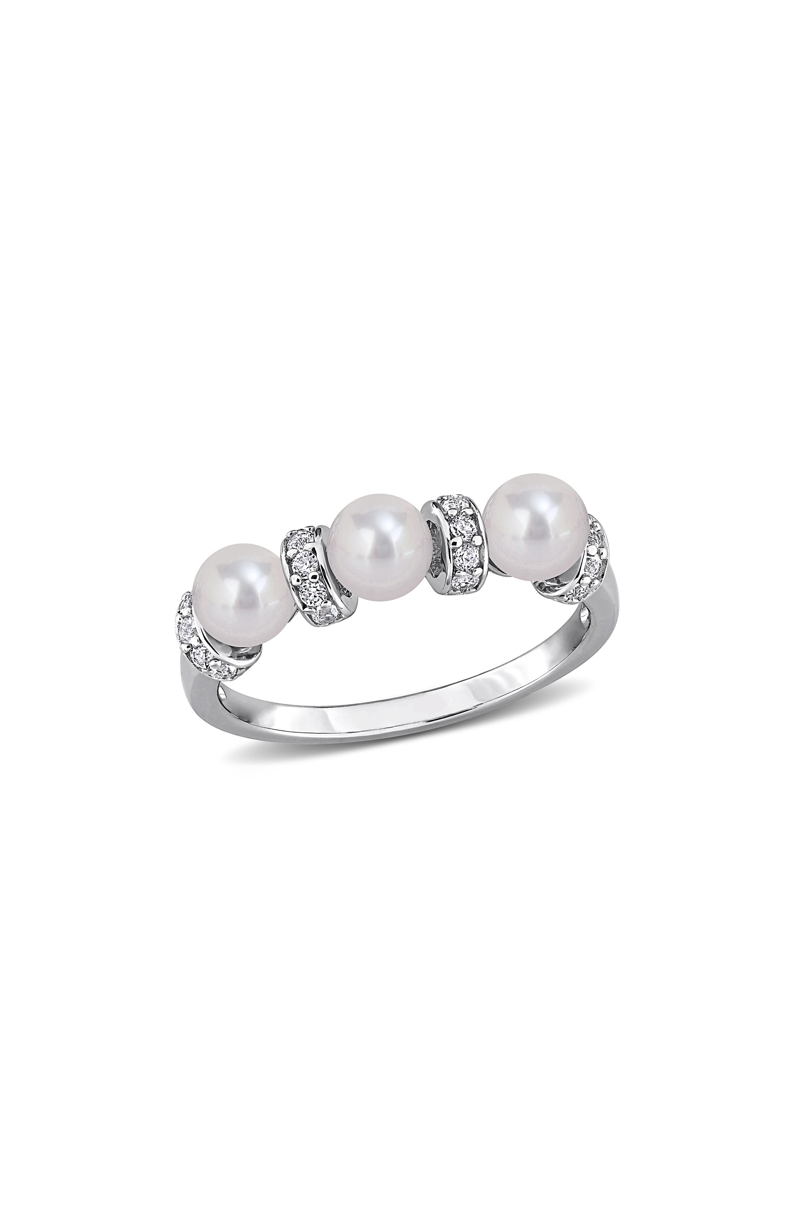 Cultured Freshwater Pearl and Cubic Zirconia Band Ring