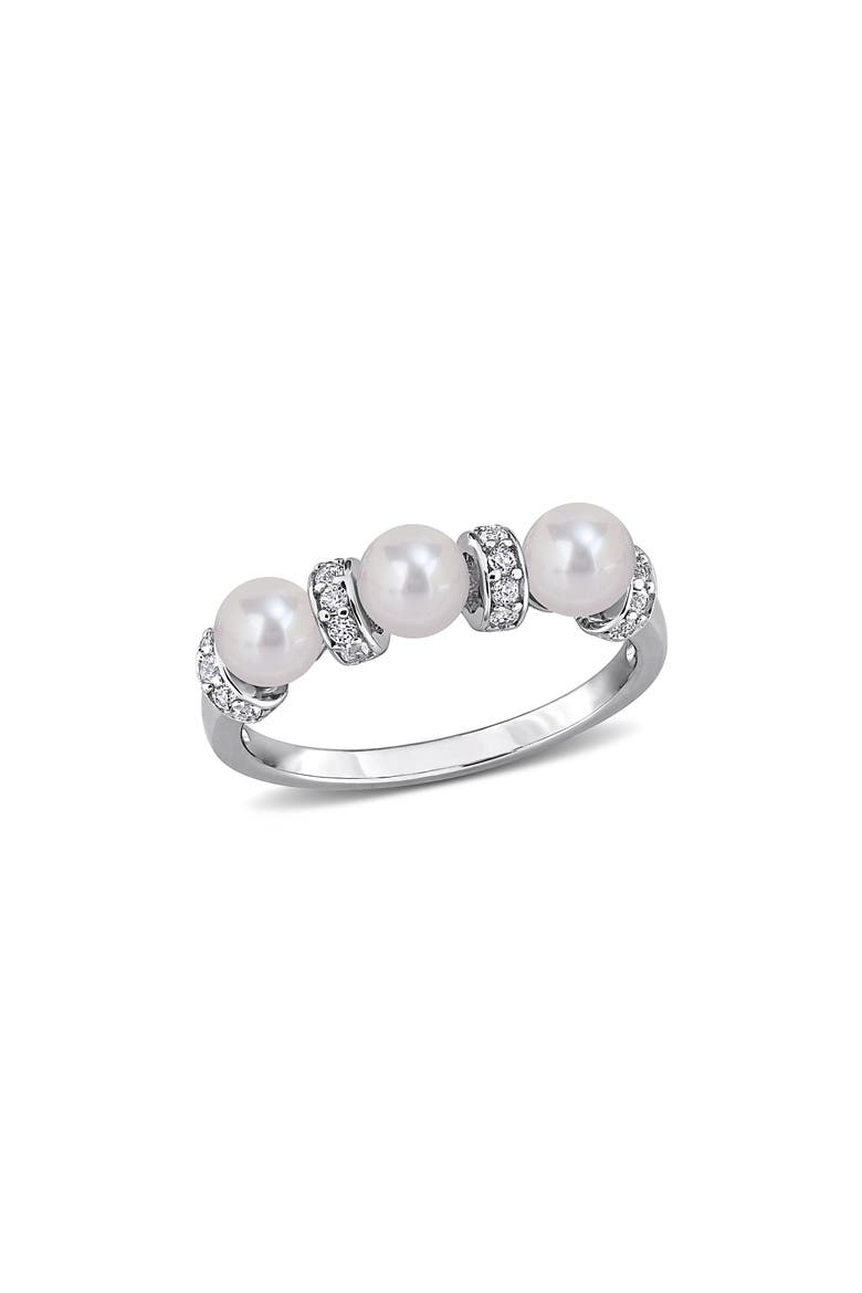 Cultured Freshwater Pearl and Cubic Zirconia Band Ring, Main, color, WHITE GOLD