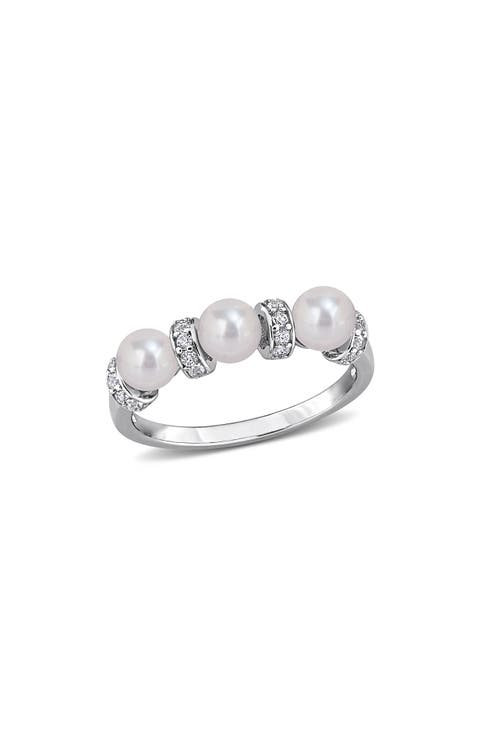Cultured Freshwater Pearl and Cubic Zirconia Band Ring