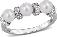 DELMAR Cultured Freshwater Pearl and Cubic Zirconia Band Ring