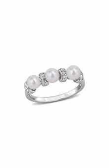 Cultured Freshwater Pearl and Cubic Zirconia Band Ring