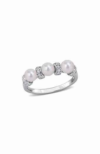 Cultured Freshwater Pearl and Cubic Zirconia Band Ring
