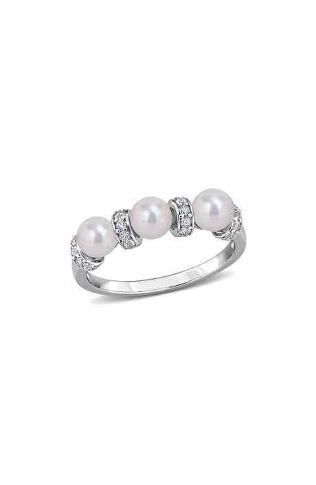 Cultured Freshwater Pearl and Cubic Zirconia Band Ring
