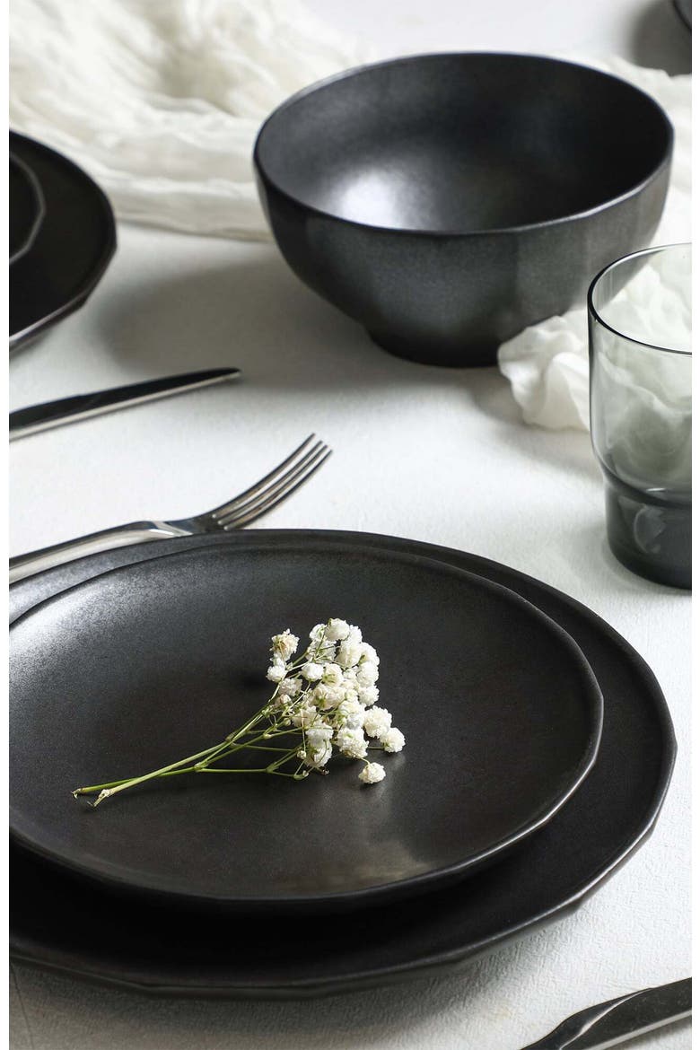 Rio Stoneware 16-Piece Dinnerware Set with Glasses, Alternate, color, Black