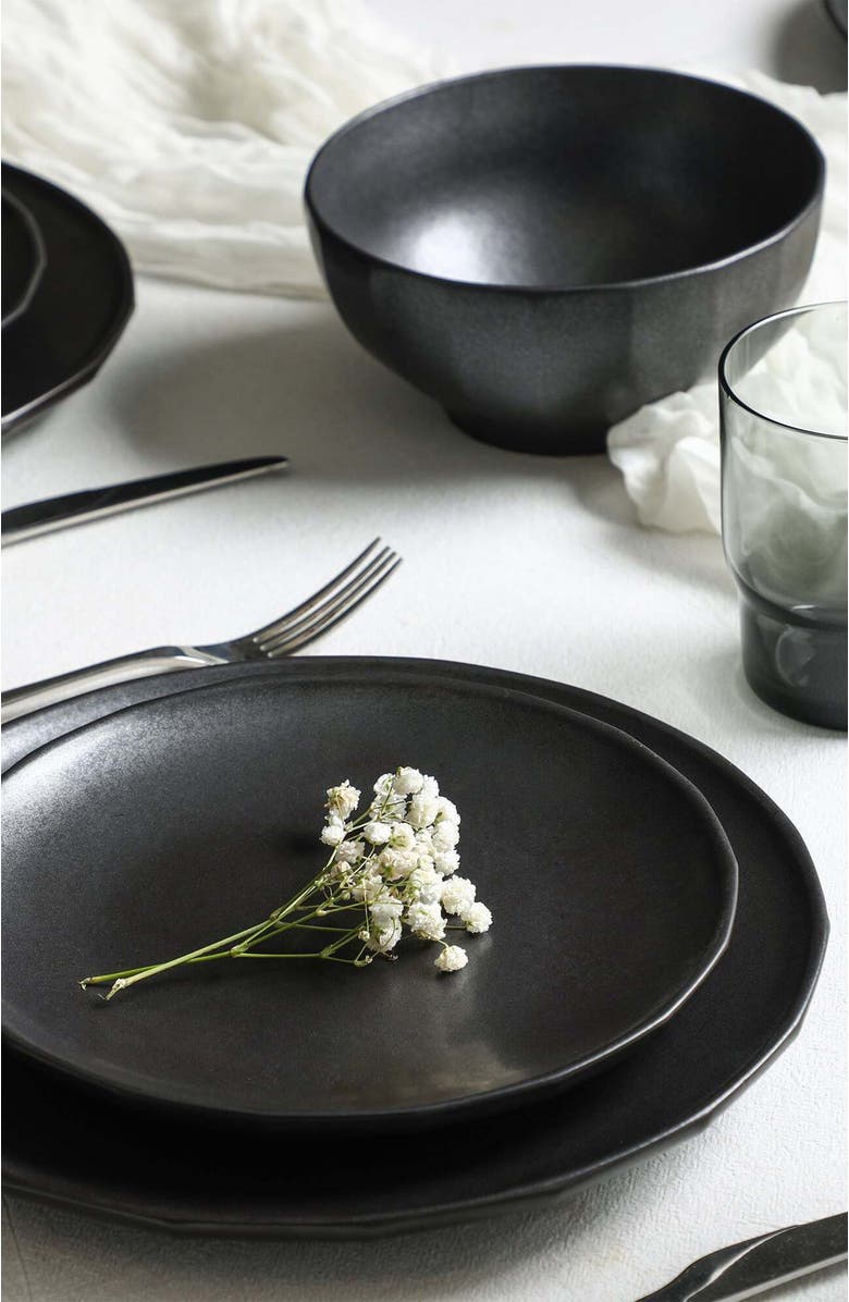 Stone Lain Rio Stoneware 16-Piece Dinnerware Set with Glasses, Alternate, color, Black