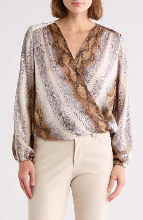 T Tahari Long Sleeve Faux Wrap Blouse