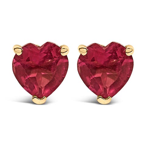 14K Gold 5MM Heart Cut Gemstone Solitaire Stud Earrings