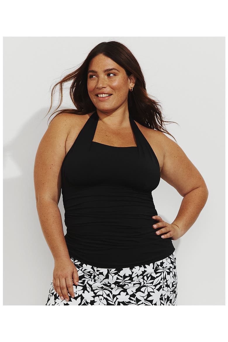Plus Size Long Chlorine Resistant Square Neck Halter Tankini Swimsuit Top, Alternate, color, Black
