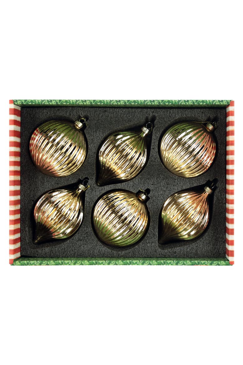 Ribbed Gold Ornament, Box of 6, Alternate, color, Amber