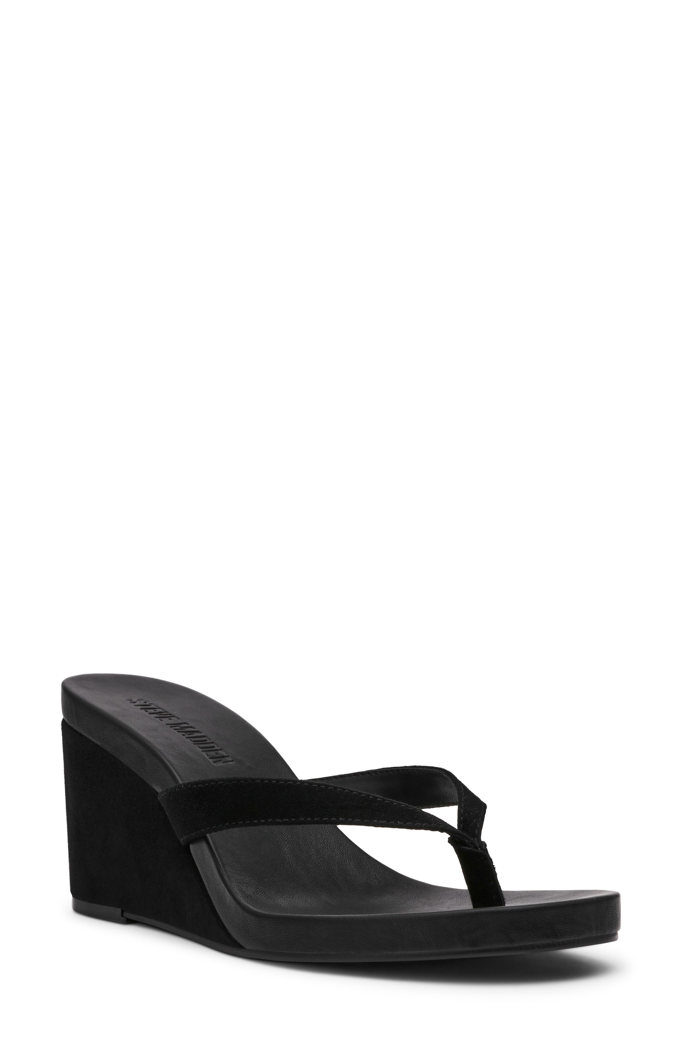 Steve Madden Playing Wedge Sandal, Main, color, Black Suede
