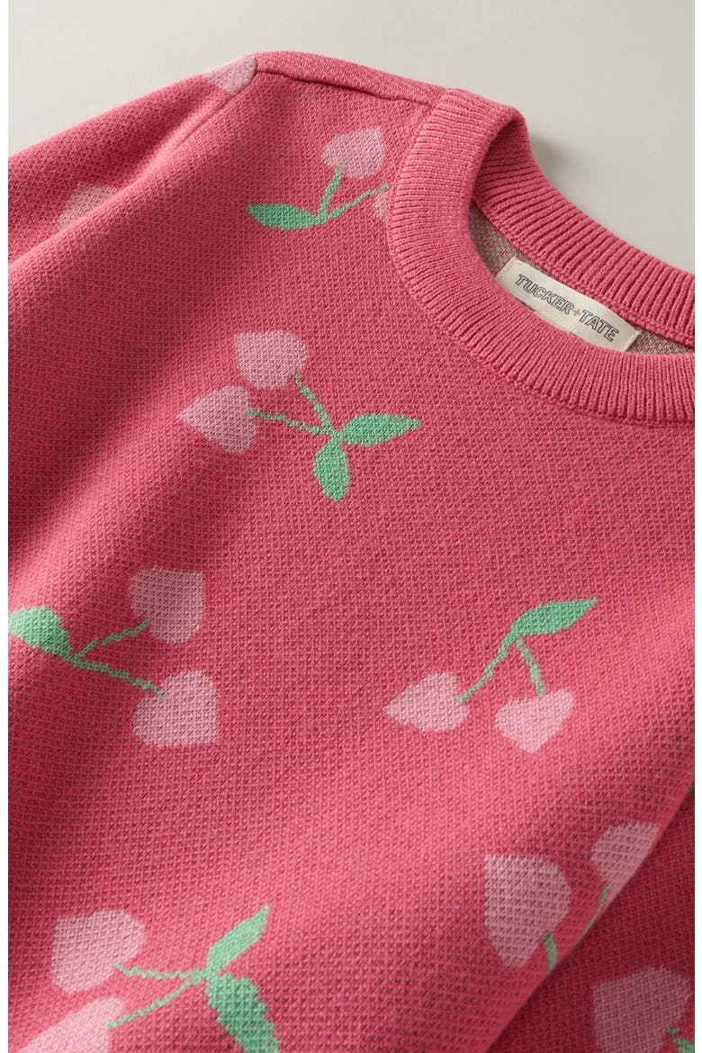 Kids' Pattern Crewneck Sweater, Alternate, color, PINK FLAMBE CHERRY HEARTS