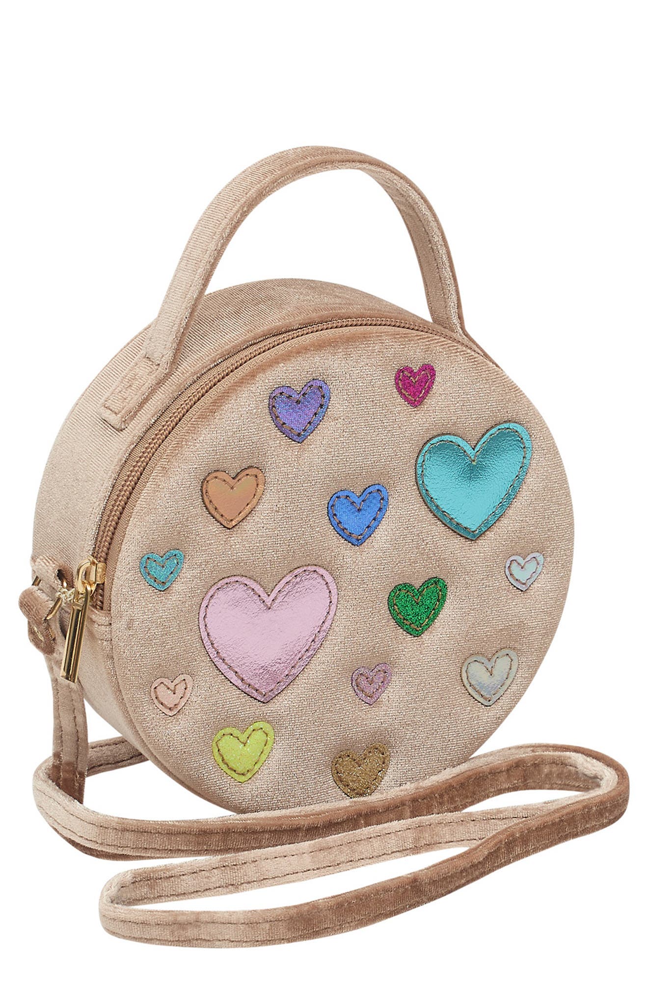 Kids' Scatter Hearts Velvet Bag, Main, color, LIGHT BEIGE