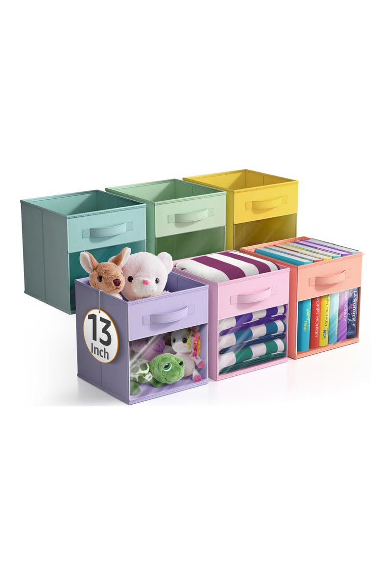 6-Pack Storage Bins with Windows, Main, color, LIGHT PASTEL