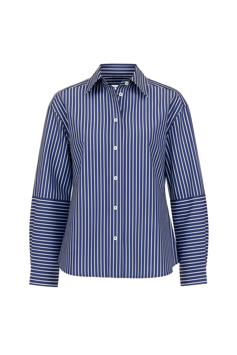 Aura Lantern sleeve stripe shirt, Main, color, Navy/white