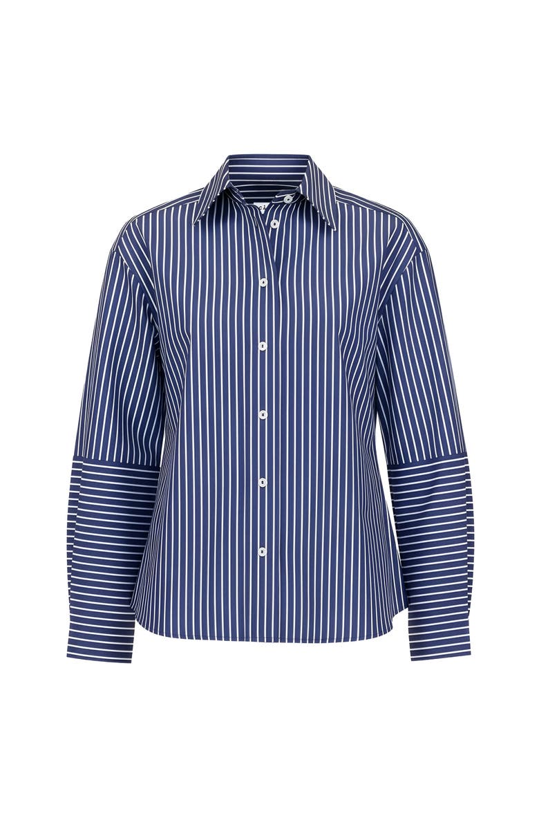 Callas Milano Aura Lantern sleeve stripe shirt, Main, color, Navy/White