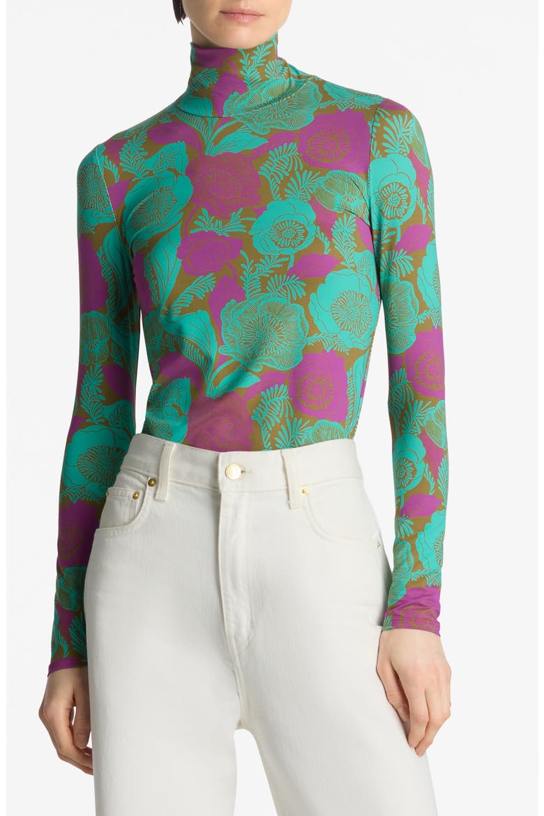 California Poppy Pattern Nuda Turtleneck Top, Main, color, LICHEN MULTI