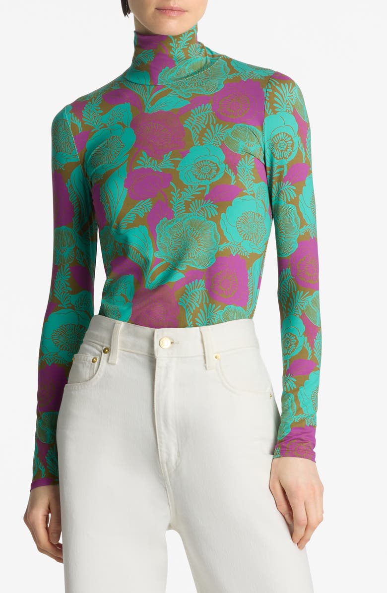 St. John Collection California Poppy Pattern Nuda Turtleneck Top, Main, color,