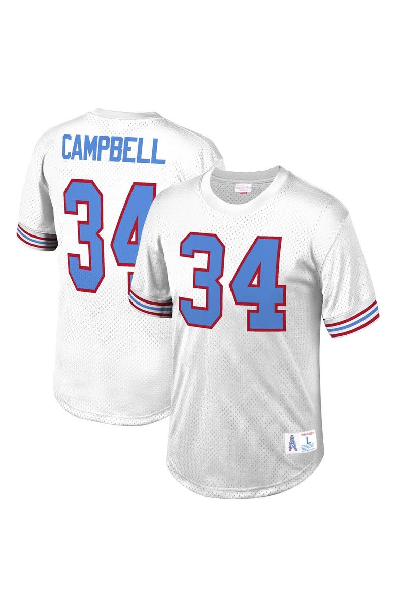 Mitchell & Ness Men's Mitchell & Ness Earl Campbell White Houston Oilers Retired Player Name & Number Mesh Top, Alternate, color, 