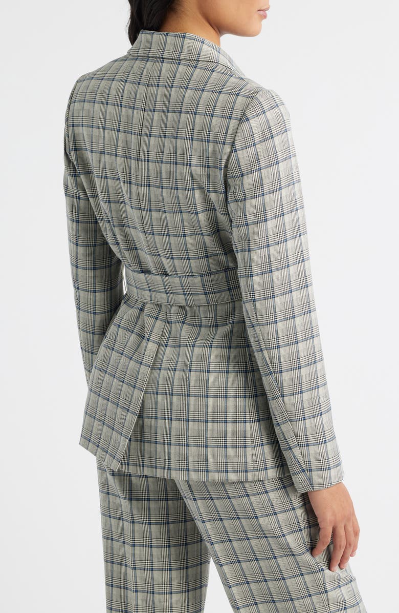Anne Klein Belted Plaid Blazer, Alternate, color, Blue Carbon Multi