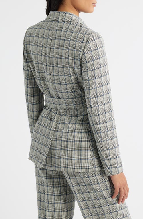Anne Klein Belted Plaid Blazer In Gray