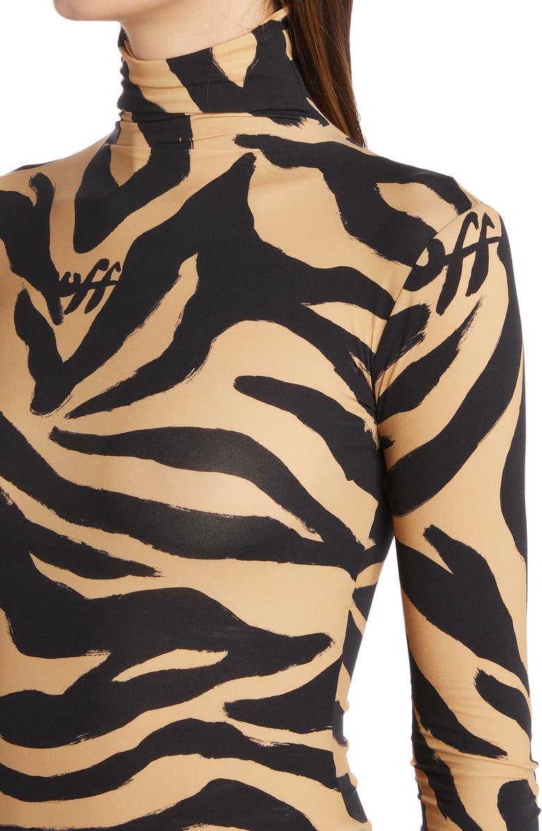 Off-White Zebra Print Logo Turtleneck Top, Alternate, color,