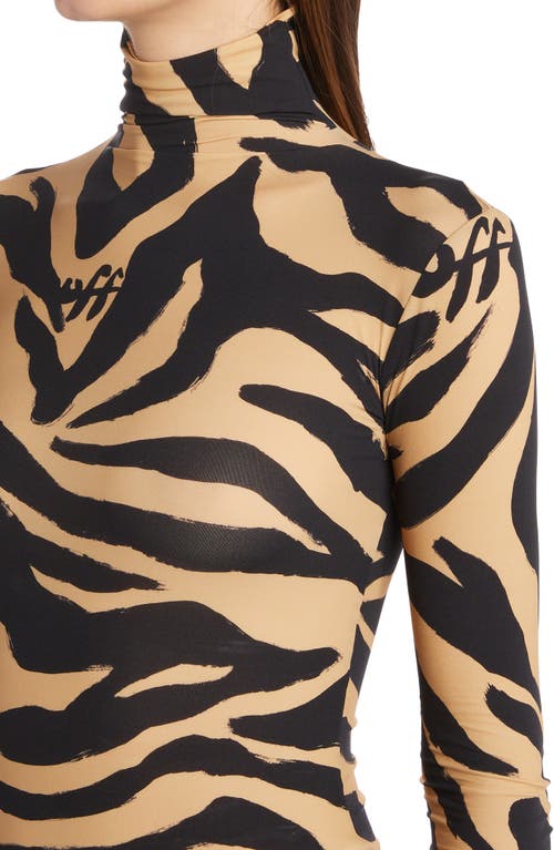 Off-white Zebra Print Logo Turtleneck Top In Beige Black