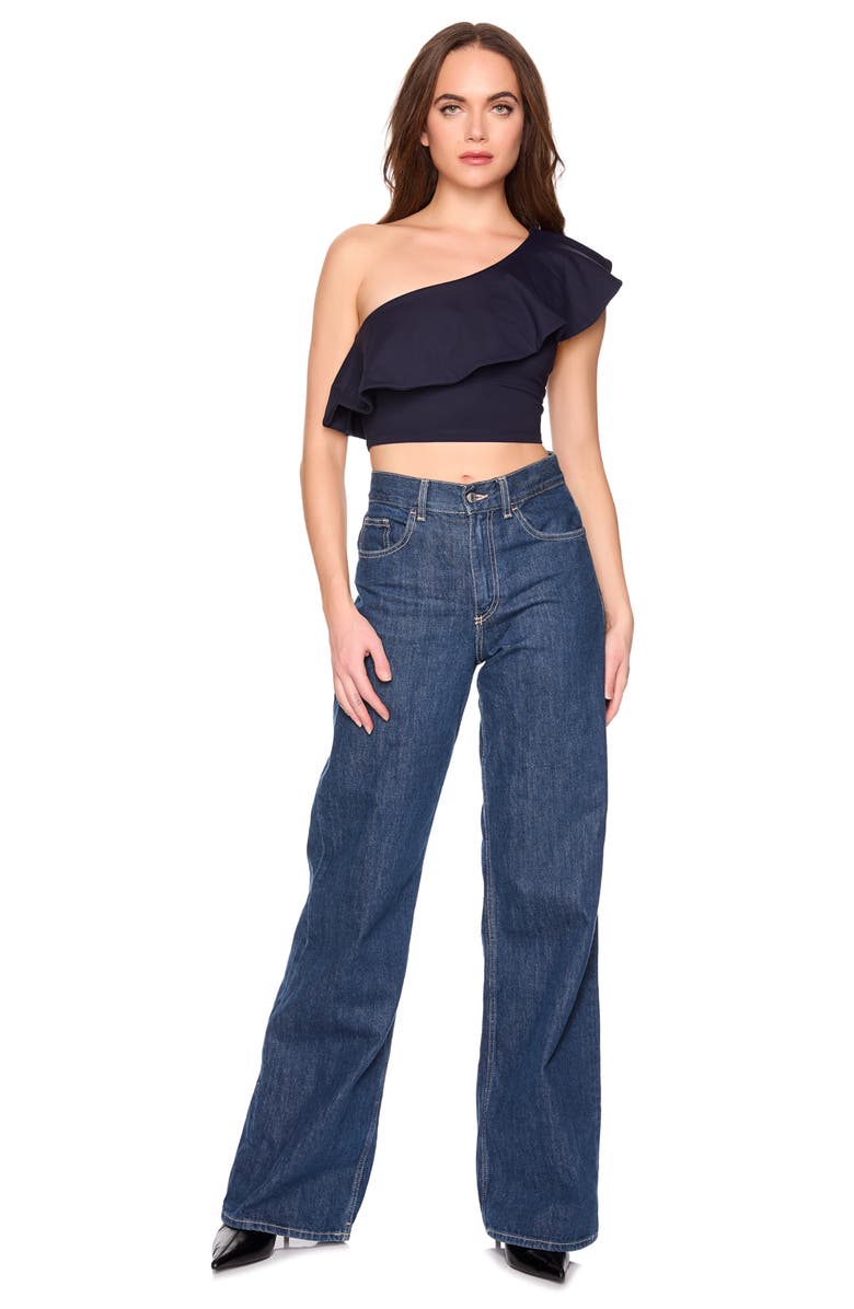 Susana Monaco Flutter One-Shoulder Crop Top, Alternate, color, Midnight