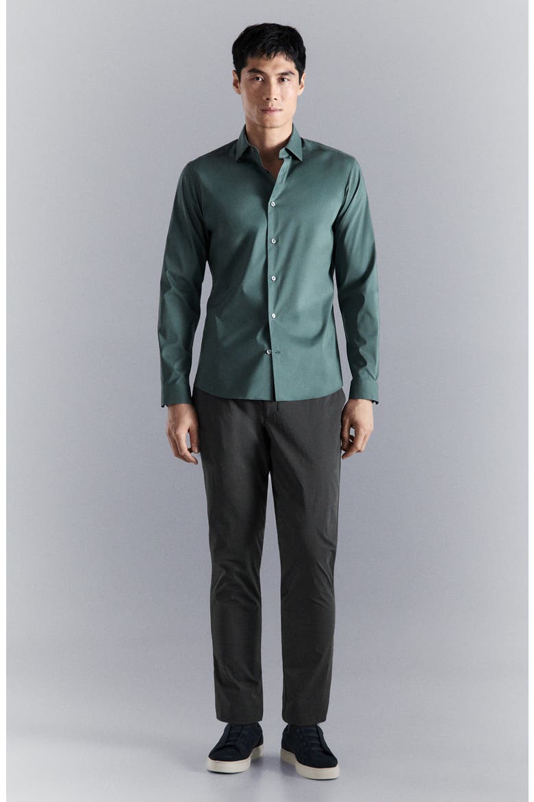 Regular Fit Stretch Cotton Blend Button-Up Shirt, Alternate, color, MEDIUM GREEN