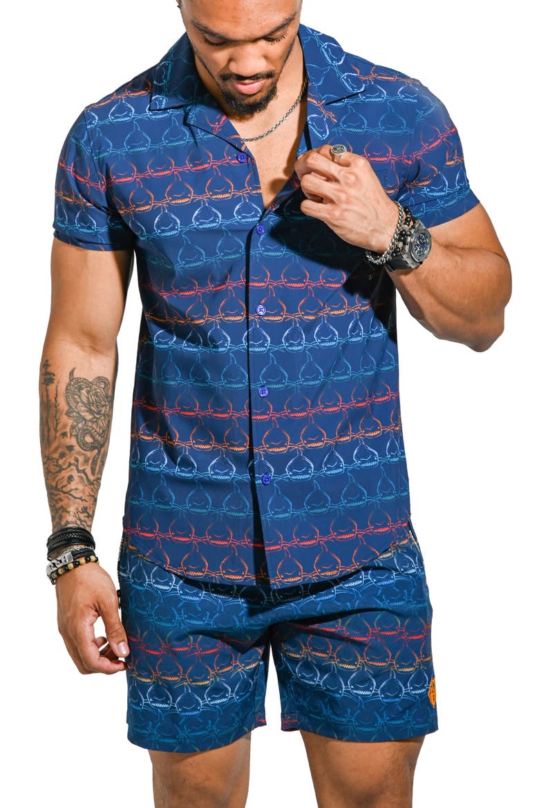 Beachsharkwave Blue Cotton Camp Shirt, Alternate, color, BLUE
