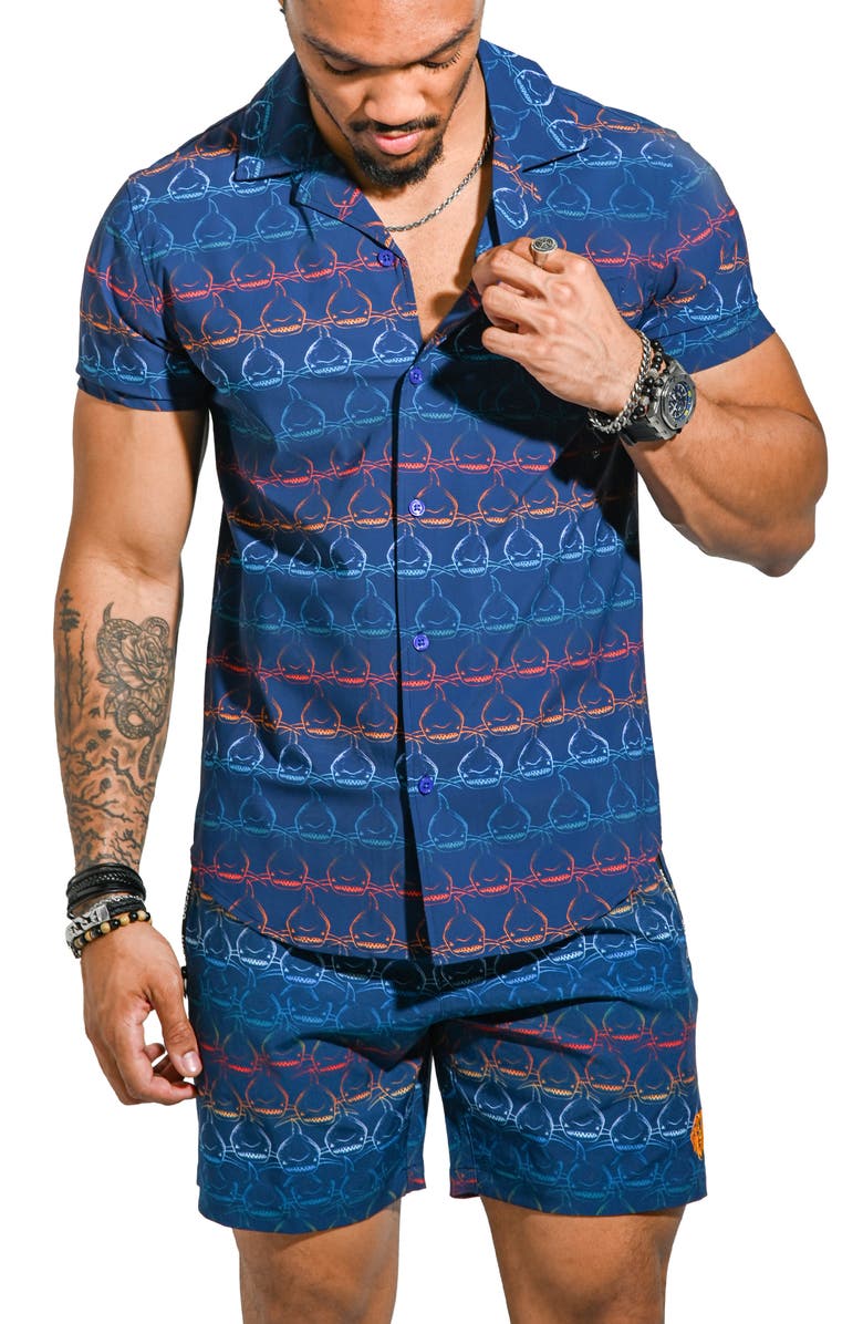 Maceoo Beachsharkwave Blue Cotton Camp Shirt, Alternate, color, Blue