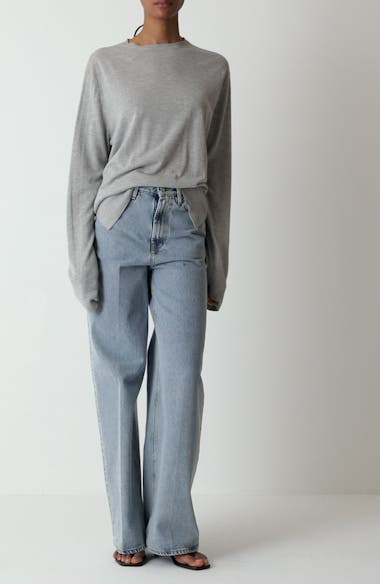 SS25【TOTEME】Wide Leg Organic Cotton Jeans in worn blue TOTEME High-rise wide-leg organic jeans | NET-A-PORTER