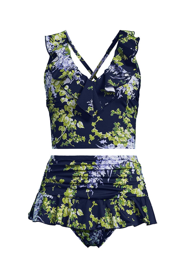 Ruffle Midkini Set, Alternate, color, Navy/White Blooms