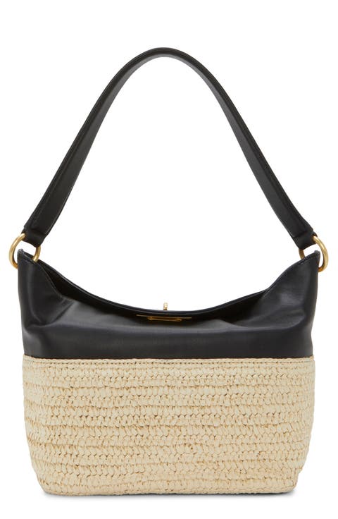 Liann Woven Straw & Leather Shoulder Bag