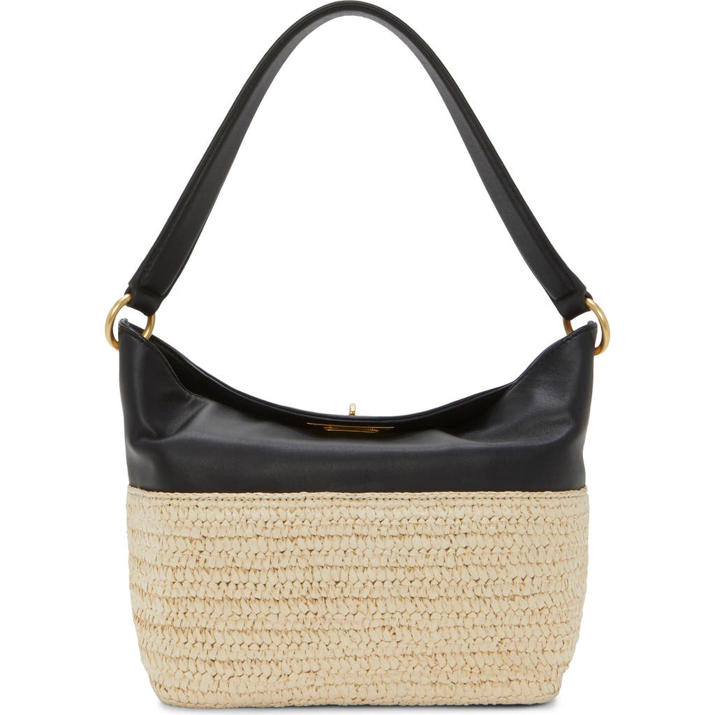 Vince Camuto Liann Woven Straw & Leather Shoulder Bag In Oxford 01