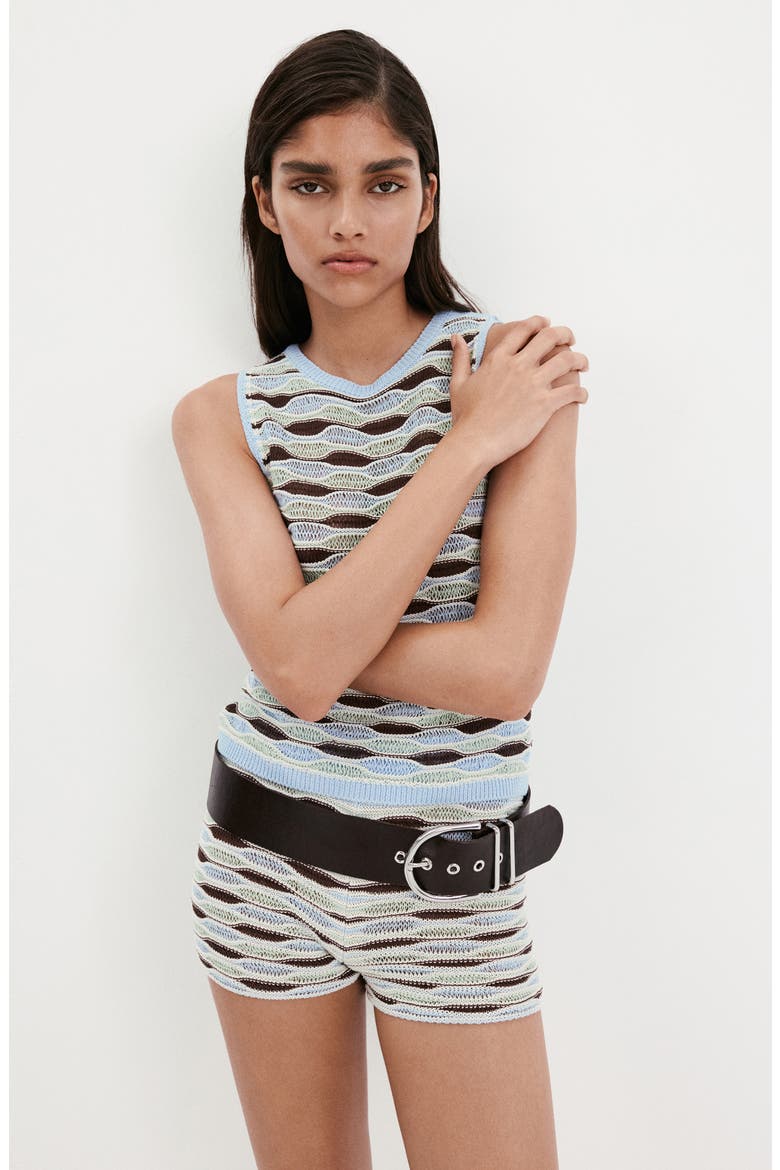 Wavy Stripe Knit Shorts, Alternate, color, SKY BLUE