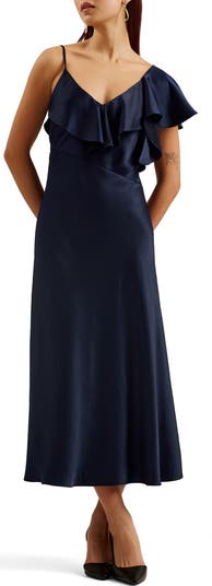 関税.送料込 Ted Baker Keomi ワンピース ドレス Ted Baker London Keomi Waterfall Ruffle Satin Midi Dress