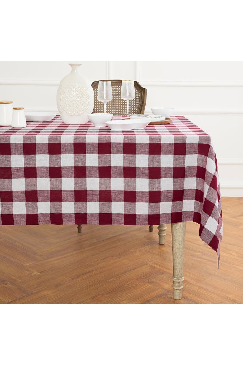 Linen Tablecloth - Buffalo Check, Main, color, Burgundy and White