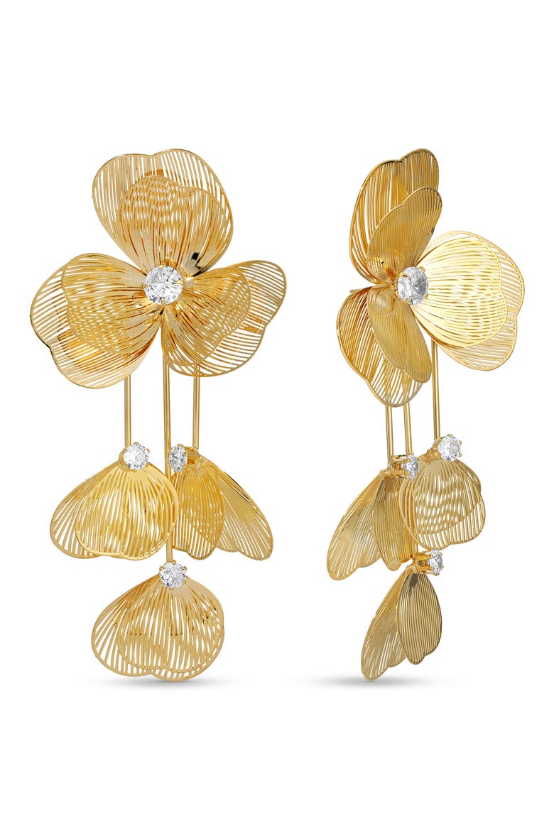 Monica Flower Drop Earrings, Main, color, GOLD
