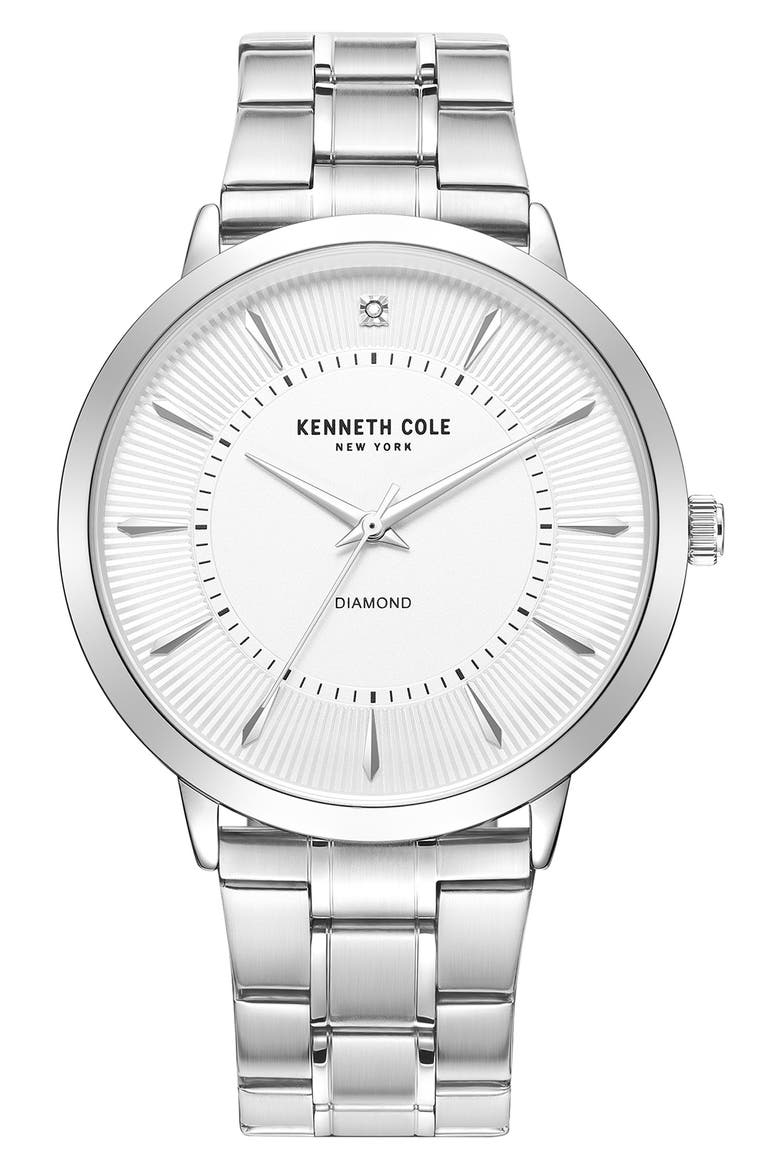 Three Hand Quartz Diamond Dial Bracelet Watch, 45mm, Main, color, SILVER