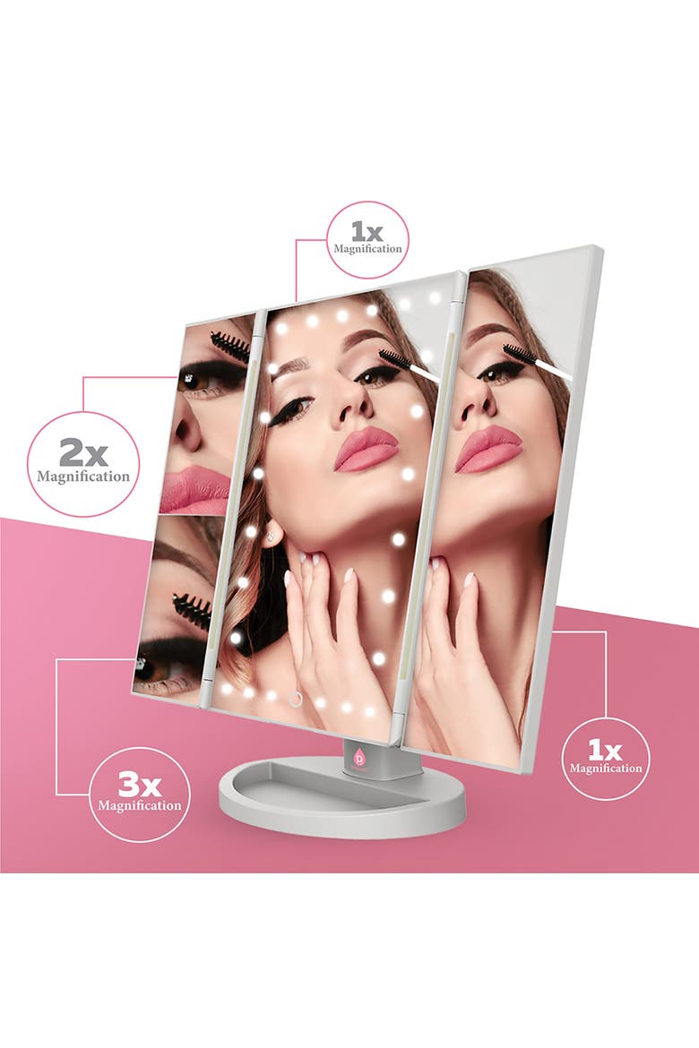 Tri-Fold Vanity Makeup Mirror, Alternate, color, White