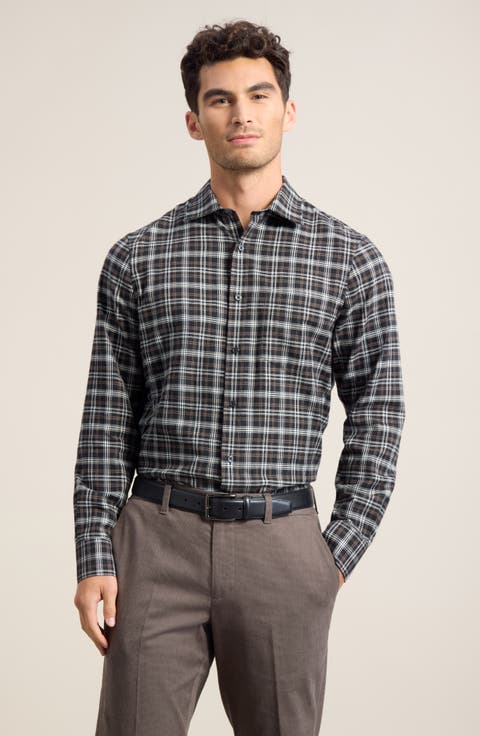 Plaid Cotton & Cashmere Button-Up Shirt