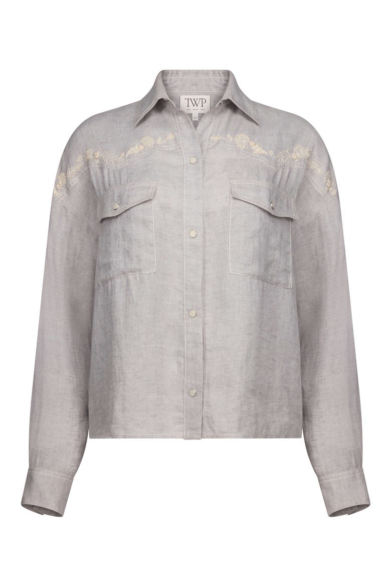 Carter Embroidered Yoke Snap Top, Alternate, color, LIGHT HEATHER GREY