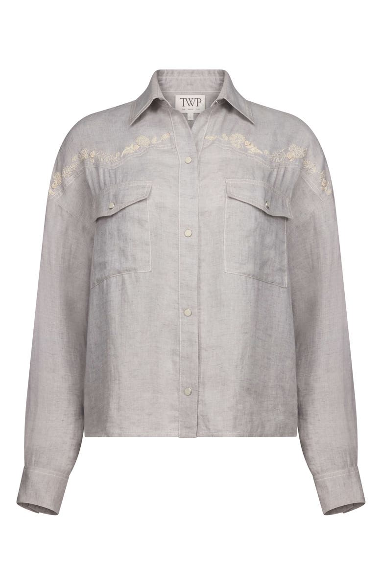 TWP Carter Embroidered Yoke Snap Top, Alternate, color, Light Heather Grey