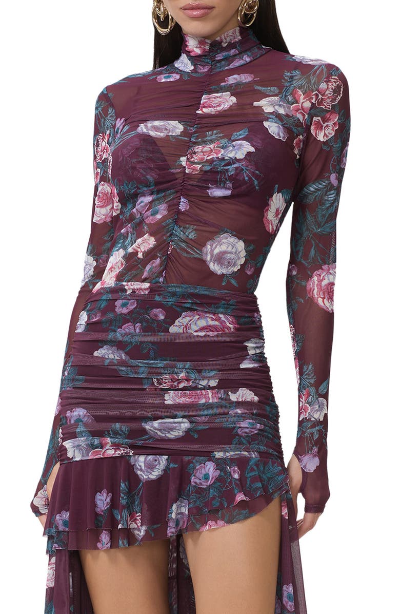 AFRM Rubi Ruched Sheer Mesh Top, Main, color, Cabernet Bouquet