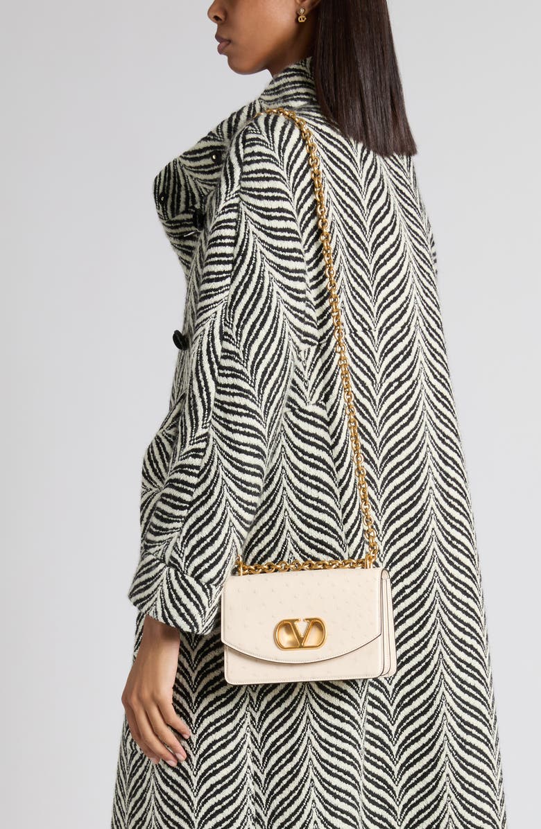 Valentino Garavani Small DeVain Ostrich Leather Shoulder Bag, Alternate, color, Light Ivory